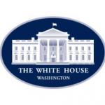 Image of the White House on a blue background with the text "The White House - Washington"