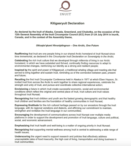 Kitigaaryuit Declaration
