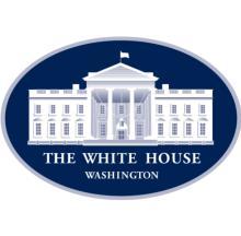Image of the White House on a blue background with the text "The White House - Washington"