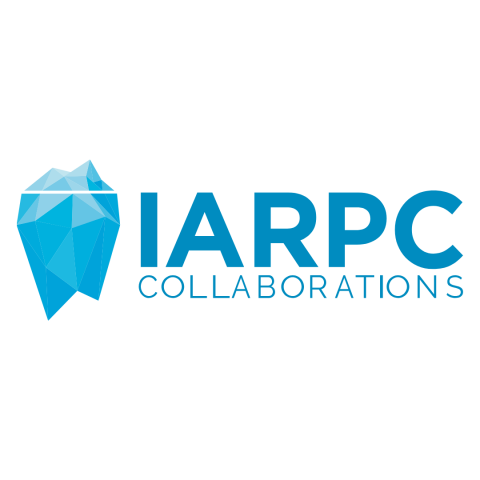 IARPC Collaborations in blue next to a light blue glacier on a white background.